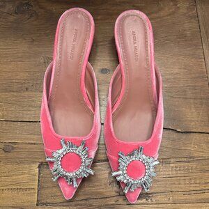 Amina Muaddi Begum Mule in pink velvet, size 38.5 ~ preowned, worn once!
